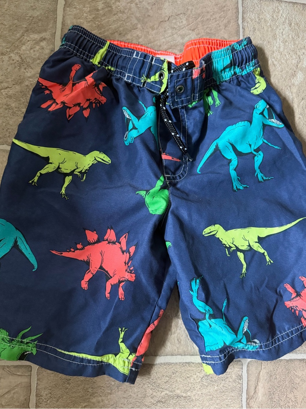 Carter's Navy Dinosaur Swim Shorts with Neon Green, Teal & Coral Prints